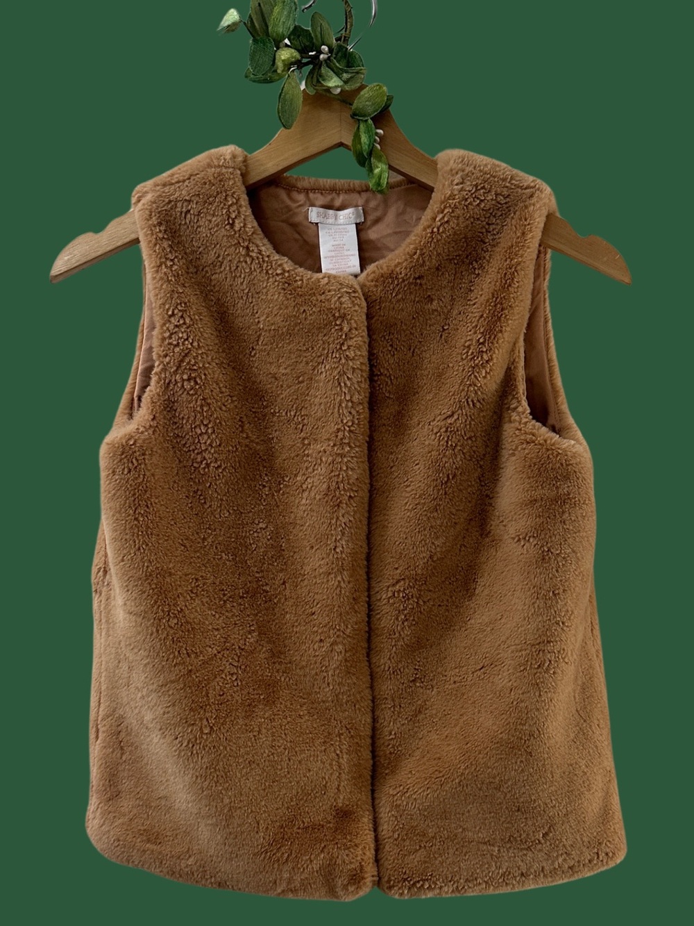 SHABBY CHIC Tan Faux Fur Vest SIZE XL (GIRL’S) US 2 4 Warm Layer Fall Plush Fall